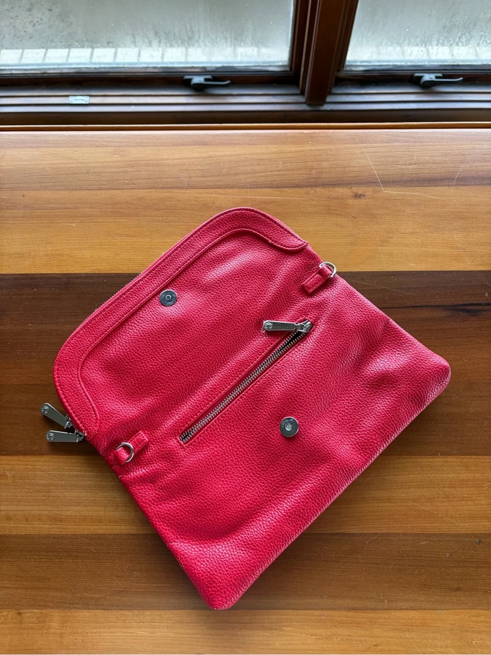 Charming Charlie Red Leather Fold-Over Clutch Bag